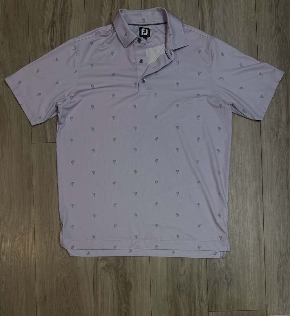 FootJoy Men's Cactus Print Performance Golf Polo Shirt - Light Purple